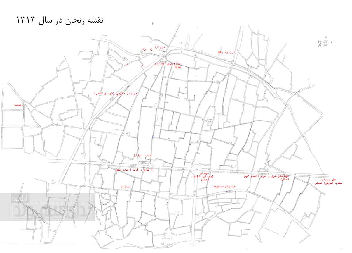نقشه قدیمی زنجان سال 1335